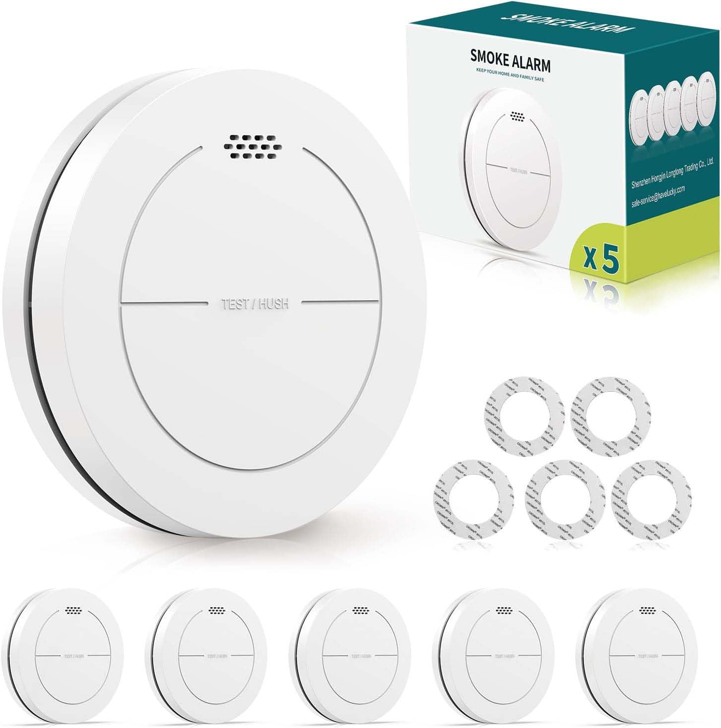 Safeliveo Rauchmelder SL-S15 im 5er Set, 10-Jahres-Batterie, flach, weiss, Montage mit Klebepads