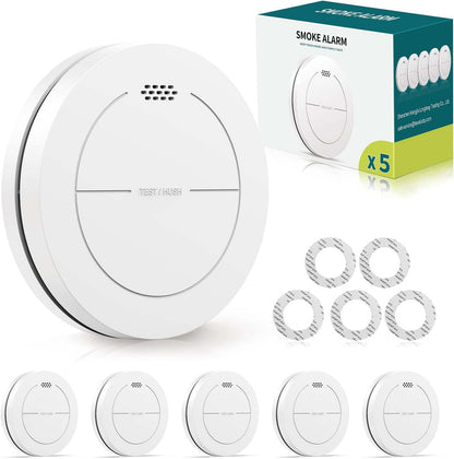 Safeliveo Rauchmelder SL-S15 im 5er Set, 10-Jahres-Batterie, flach, weiss, Montage mit Klebepads