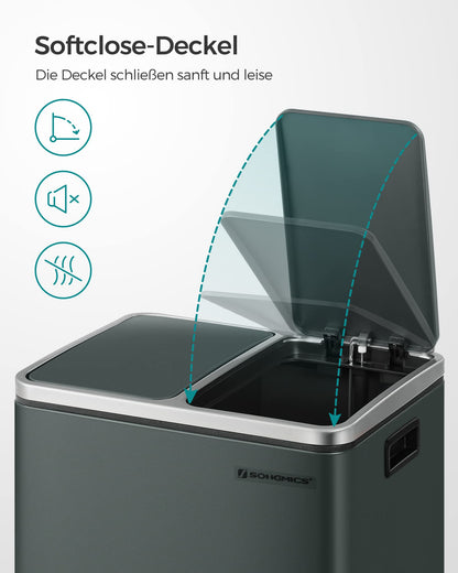 SONGMICS Mülleimer Küche 2x15L Mülltrennsystem grüngrau LTB30GS