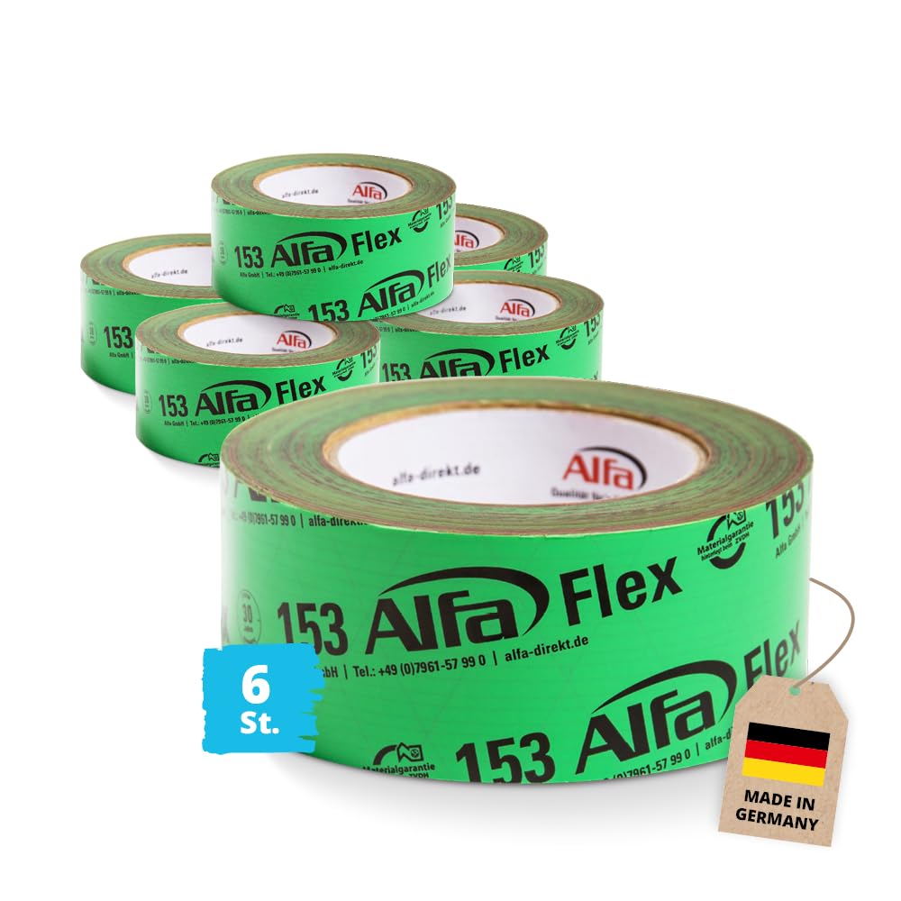Alfa Flex Folienklebeband 50 mm x 25 m, 6 Rollen für Dampfbremsen, elastisches Systemklebeband