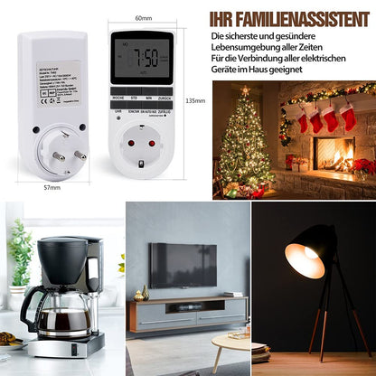 Digitale Zeitschaltuhr Steckdose – Deutsche Ausführung, 3er Set Weiss