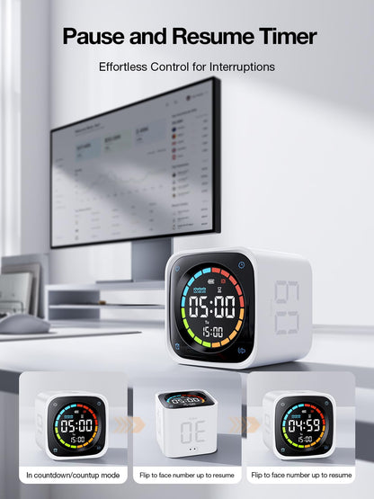 Ticktime TK3 Pomodoro Timer, Würfel-Timer mit Stoppuhr und Uhr, Weiss