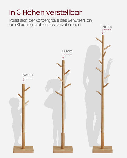 VASAGLE Garderobenständer aus Kautschukholz, 8 Haken, RCR010N01