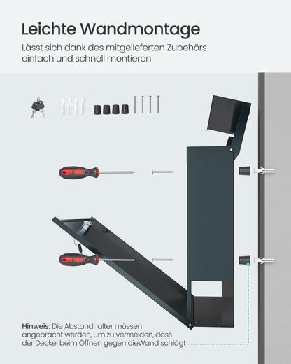 SONGMICS GMB090G01 Briefkasten – anthrazitgrau personalisiert