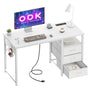 ODK Schreibtisch 120x48cm mit 3 Schubladen, Steckdosen, USB – Weiss. Rechteckiger Arbeitstisch zur Organisation und Stromversorgung.