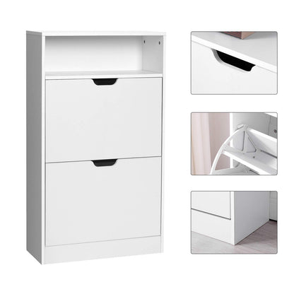VASAGLE Schuhschrank LBC040W01, Schuhkipper, 2 Klappen, wolkenweiss