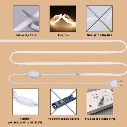 BENLUN 220V COB LED Streifen Aussenbereich - 20M, 3000K Warmweiss