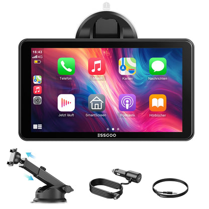 ESSGOO CarPlay & Android Auto Bildschirm 7 Zoll IPS. Portables Display für Apple CarPlay und Android Auto zur Nachrüstung im PKW.