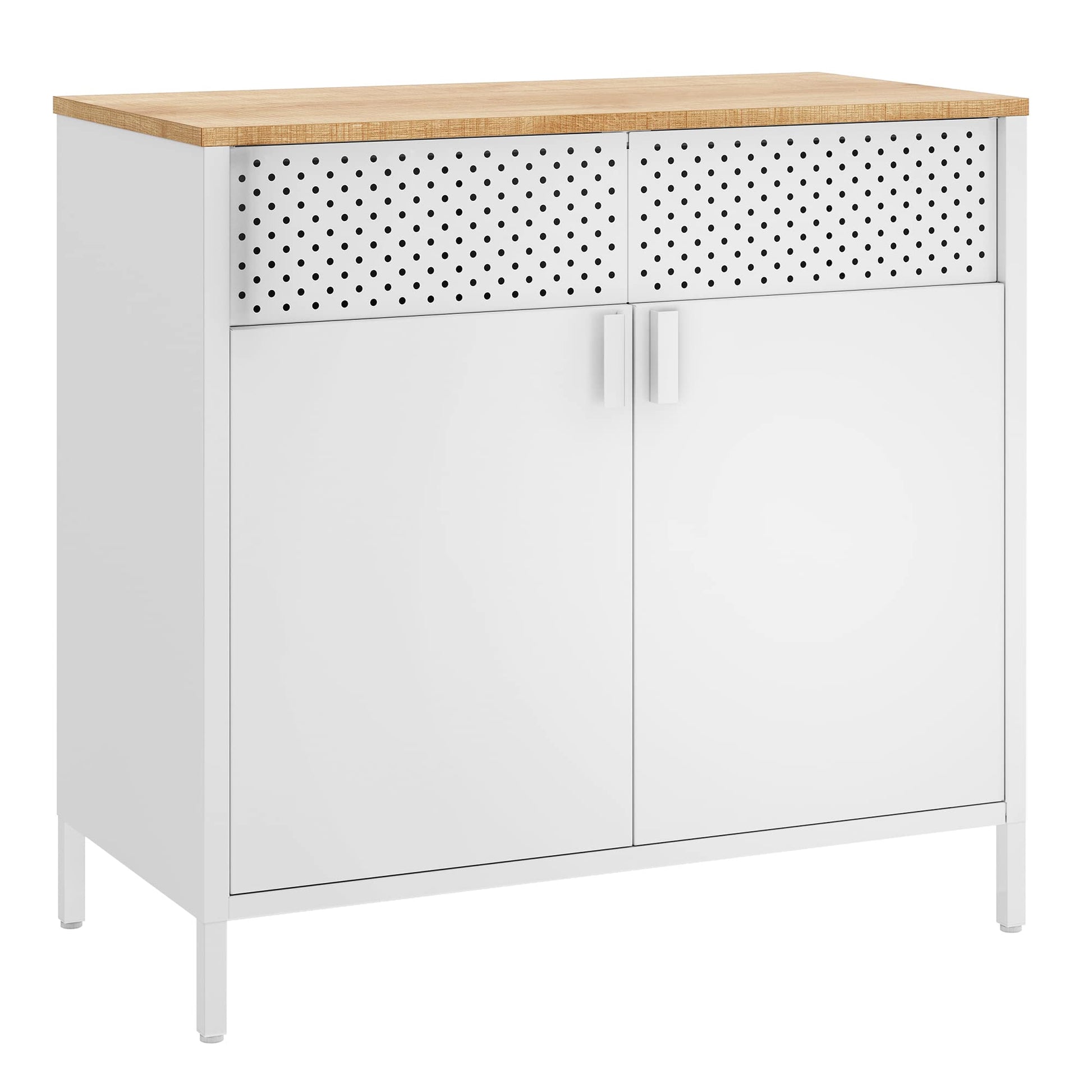 SONGMICS Metallschrank LSC102W57, Aufbewahrungsschrank mit Doppeltür in Naturbeige-Weiss