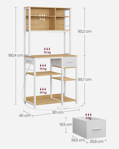 VASAGLE Küchenregal KKS015Y02 mit Steckdosen goldeichen-wolkenweiss