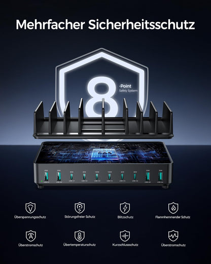 Rocoren 400W Ladestation USB-C, 10-Port GaN Ladegerät mit PD 100W