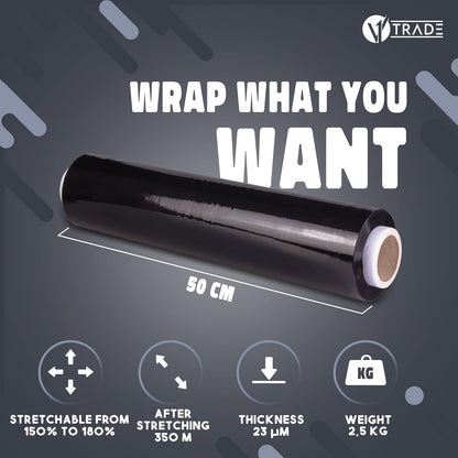 V1 Trade Stretchfolie schwarz 50 cm, Handstretchfolie für Umzug