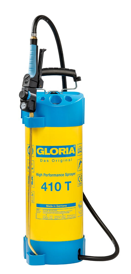 GLORIA Hochleistungssprühgerät 410 T Drucksprüher 10L Stahl. Stählerner 10L Drucksprüher zum Ausbringen von Flüssigkeiten.
