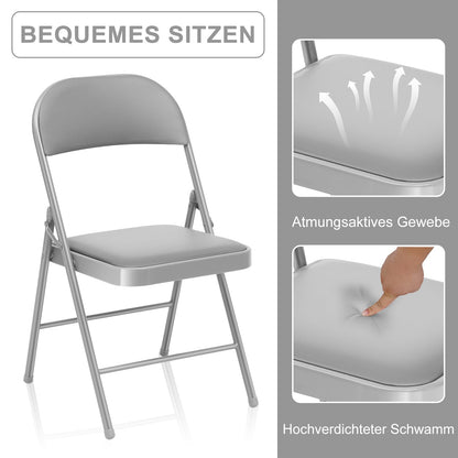 BULAGE Klappstühle 4er Set, Gartenstuhl klappbar - Grau