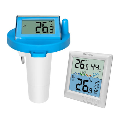 KETOTEK Funk-Poolthermometer Schwimmend Digital mit Solar, schwimmender Sensor und Basisstation mit LCD-Display