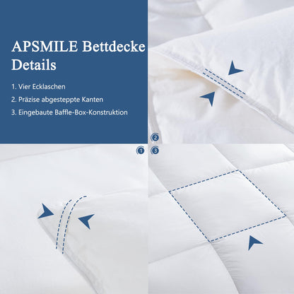 APSMILE Daunendecke 135x200 - Ganzjahres Medium Weiss