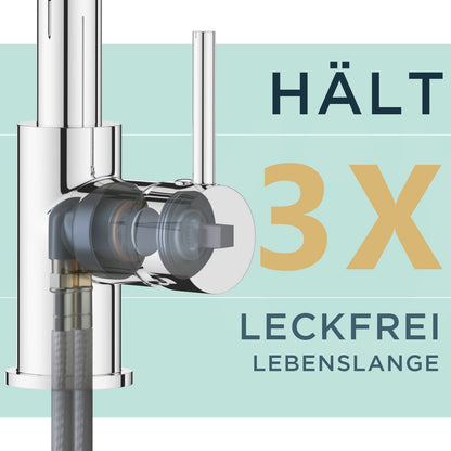 FORIOUS Küchenarmatur Hoher Bogen Ausziehbrause - Polierter Chrom