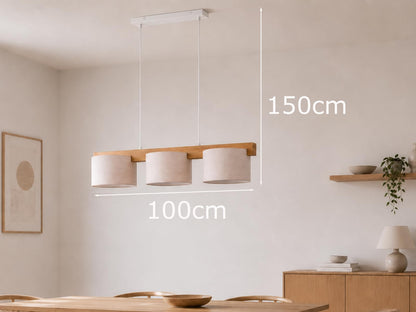 meineWunschleuchte Pendelleuchte Holz Stoff Beige 3-flammig E27