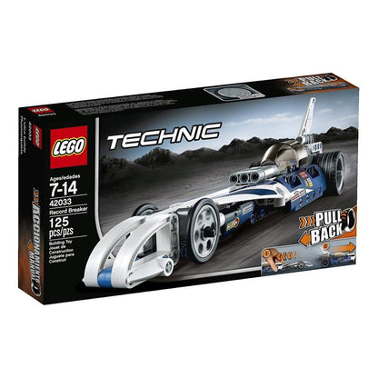 LEGO Technic Konstruktionsset 42033 Action Raketenauto. Rotes Kompaktmodell mit Heckspoiler u. Flammen. Für pull-back Vortrieb.