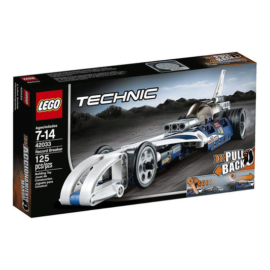 LEGO Technic Konstruktionsset 42033 Action Raketenauto. Rotes Kompaktmodell mit Heckspoiler u. Flammen. Für pull-back Vortrieb.