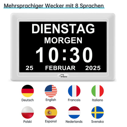 WallarGe Demenzuhr WSC701, digitale Kalenderuhr, 7 Zoll, weiss