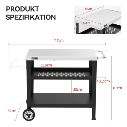 Royal Gourmet Servierwagen 3-Etagen Edelstahl Küchenwagen - 85x50cm