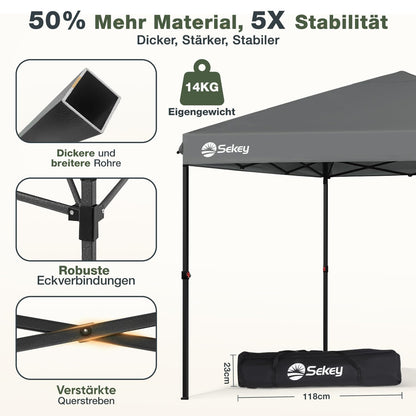 Sekey Faltpavillon 3x3 m One-Touch, wasserdicht, Grau