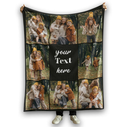 Ferocity Fotodecke personalisiert mit 8 eigenen Fotos, 150 x 200 cm, schwarze Fotocollage auf weichem Minky-Fleece