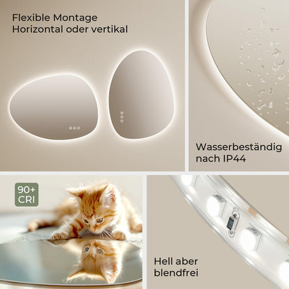 S'AFIELINA Asymmetrischer LED Badspiegel 75x55cm – Dimmbar, Beschlagfrei