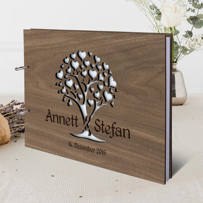 Kartenmachen.de Gästebuch Hochzeit Holz DIN A4 Lasergravur Herzbaum