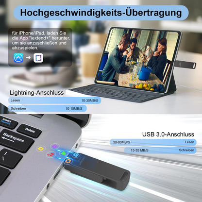 Vackiit USB Speicherstick 256GB – Apple Zertifiziert Lightning USB-C