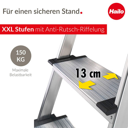 Hailo L80 ComfortLine Alu Sicherheits-Stehleiter - 3 Stufen Silber
