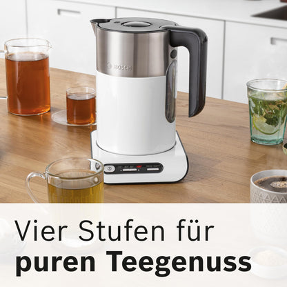 Bosch TWK8611P kabelloser Wasserkocher weiss mit Temperaturwahl
