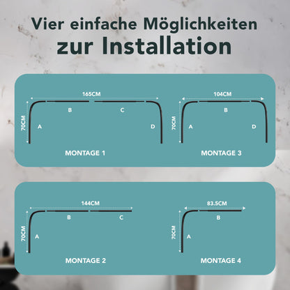 Erica Duschvorhangstange Eck L/U-Form 4-in-1 – Schwarz
