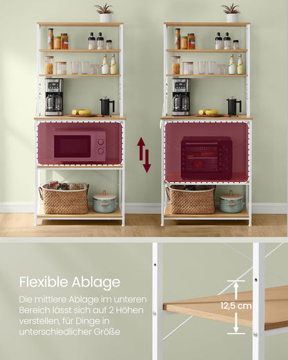 VASAGLE Küchenregal KKS124Y01 mit Steckdosen – Goldeiche/Weiss