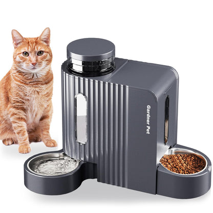 Gardner Pet Futterspender und Wasserspender Set für Katzen und Hunde, grau, mit Edelstahlnäpfen