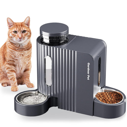 Gardner Pet Futterspender und Wasserspender Set für Katzen und Hunde, grau, mit Edelstahlnäpfen