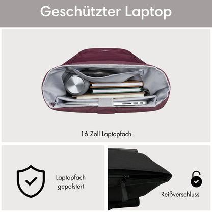 LARKSON No 4 Rolltop Rucksack Rot mit Laptopfach, 20 Liter