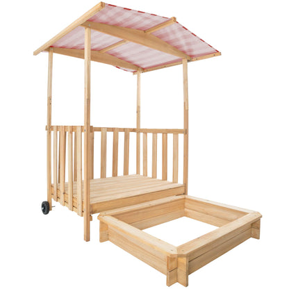 tectake Sandkasten mit Dach Spielhaus aus Holz - Rot