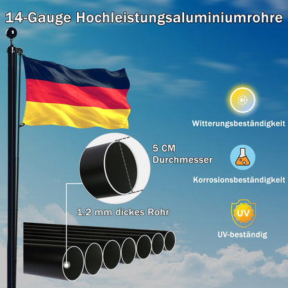 NQ Fahnenmast Set 6 m, Aluminium, höhenverstellbar, schwarz