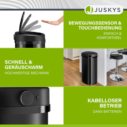 Juskys Abfalleimer Bewegungssensor - Schwarz 60L Edelstahl Eckig