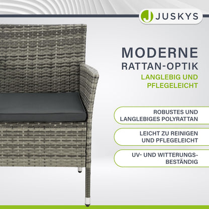 Juskys Monaco Polyrattan Gartenbank – 2-Sitzer grau-meliert