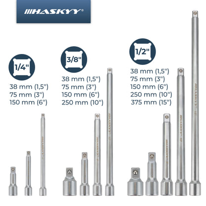HASKYY Steckschlüssel Verlängerungssatz 23-teilig 1/4 3/8 1/2 Zoll