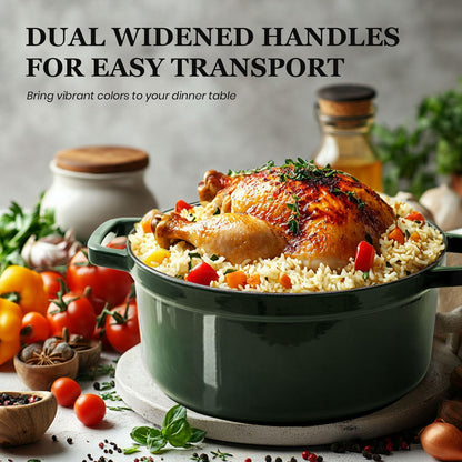 Overmont Bräter Dutch Oven Gusseisen Emailliert 26cm - Dunkelgrün