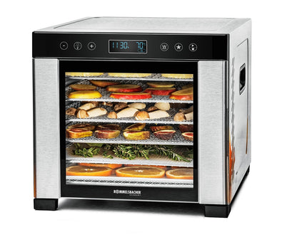 ROMMELSBACHER DA 950 Dörrautomat 6 Edelstahl-Dörrtabletts: Rechteckiger, silberfarbener Automat zum schonenden Dehydrieren von Lebensmitteln.