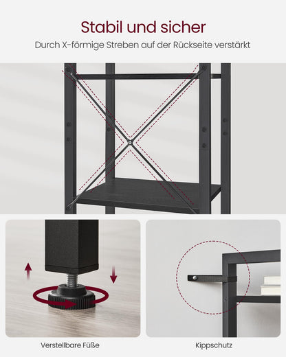VASAGLE Bücherregal LLS101B56, 6 Ebenen, 30 x 40 x 186 cm, schwarz