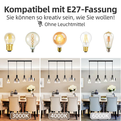 CBJKTX Pendelleuchte 4 Flammig Hängelampe - Vintage Glas