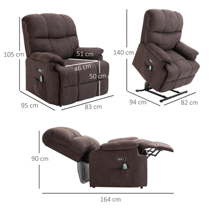 HOMCOM Relaxsessel mit Aufstehhilfe, Massage, neigbar – Kaffee-Braun