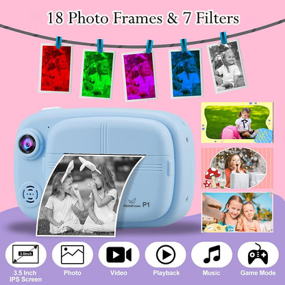 GlobalCrown Sofortbildkamera Kinder P1 – Digitalkamera mit Thermodruck