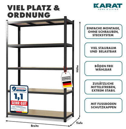 KARAT Schwerlast-Steckregal 2er Set 180x90x40cm Schwarz